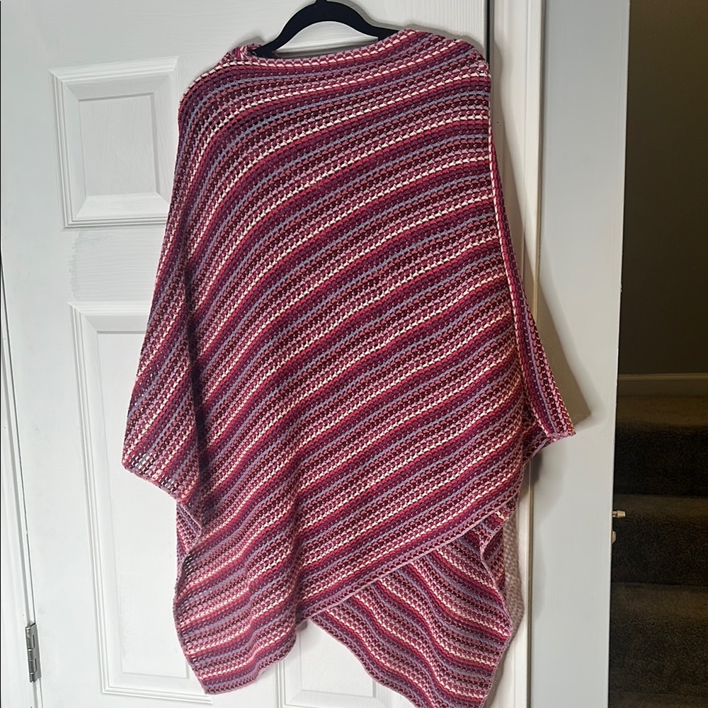 Striped Knit asymmetrical Women's poncho Sweater
